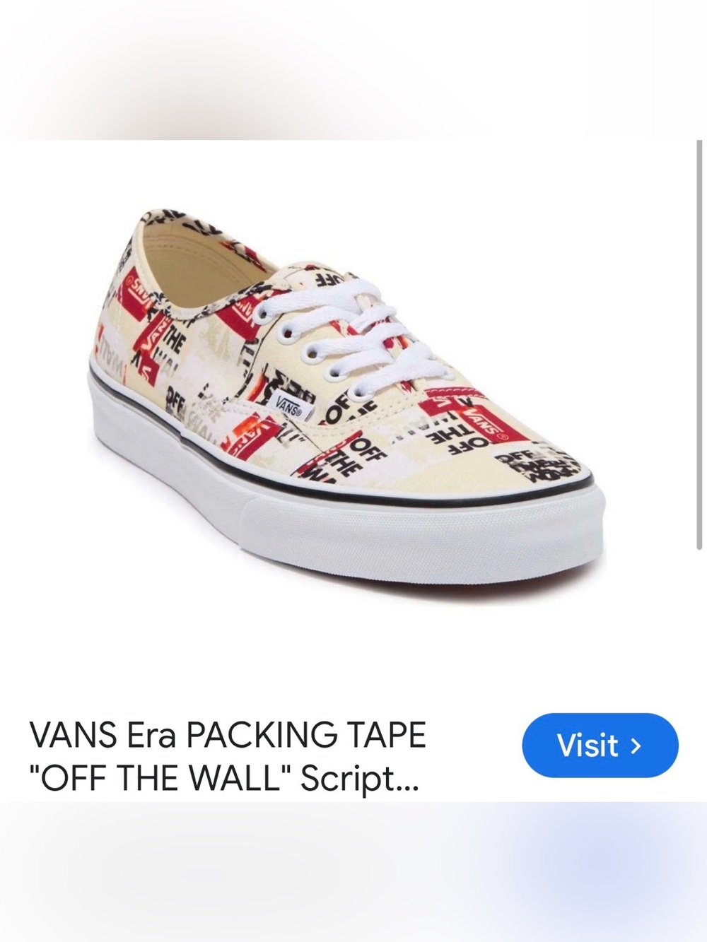Vans Cream Canvas Low-Top Sneakers with Red and Black Logo Print
